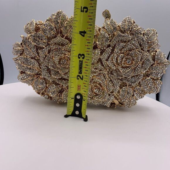 New, no tags, gold hard/clamshell/hand bag/clutch, fully embellished, crystals - Picture 11 of 16